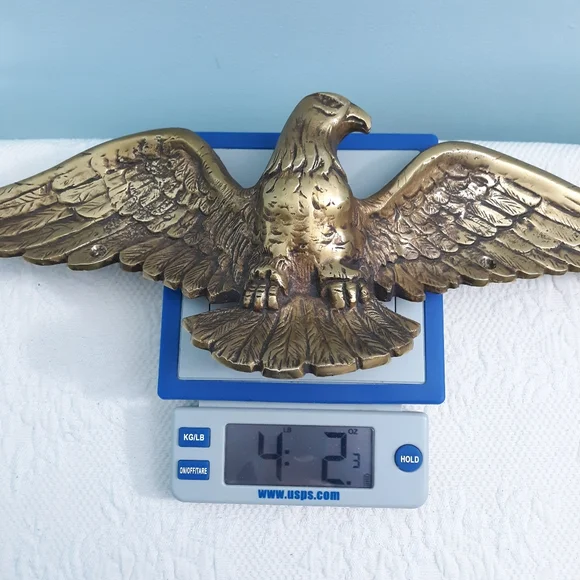 Large 4LB Brass Bald Eagle Wall Door House Plaque Gold Hanging America Patriotic - Picture 3 of 15